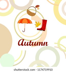 autumn rubber boots fallen leaf basket mushroom autumnal vector background