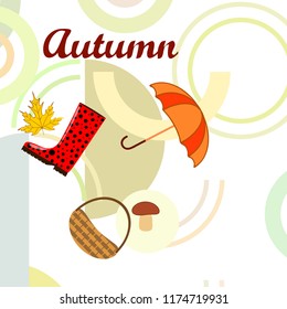autumn rubber boots fallen leaf basket mushroom autumnal vector background autumn rubber boots fallen leaf basket mushroom autumnal vector background