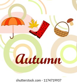 autumn rubber boots fallen leaf basket mushroom autumnal vector background