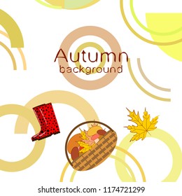 autumn rubber boots fallen leaf basket mushroom autumnal vector background