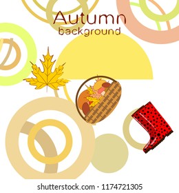 autumn rubber boots fallen leaf basket mushroom autumnal vector background