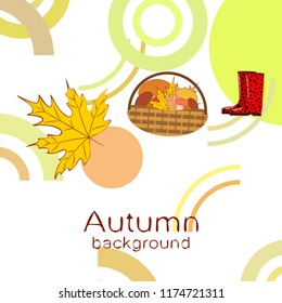 autumn rubber boots fallen leaf basket mushroom autumnal vector background