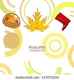 autumn rubber boots fallen leaf basket mushroom autumnal vector background