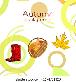 autumn rubber boots fallen leaf basket mushroom autumnal vector background