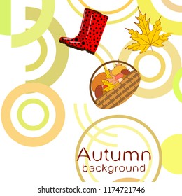 autumn rubber boots fallen leaf basket mushroom autumnal vector background