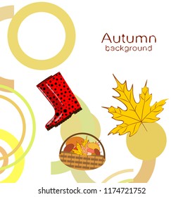 autumn rubber boots fallen leaf basket mushroom autumnal vector background