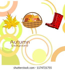 autumn rubber boots fallen leaf basket mushroom autumnal vector background autumn rubber boots fallen leaf basket mushroom autumnal vector background