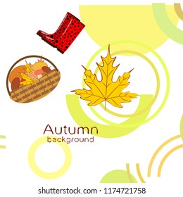 autumn rubber boots fallen leaf basket mushroom autumnal vector background