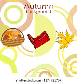 autumn rubber boots fallen leaf basket mushroom autumnal vector background