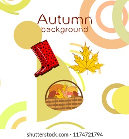 autumn rubber boots fallen leaf basket mushroom autumnal vector background