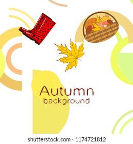 autumn rubber boots fallen leaf basket mushroom autumnal vector background