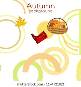 autumn rubber boots fallen leaf basket mushroom autumnal vector background