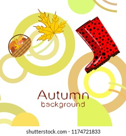 autumn rubber boots fallen leaf basket mushroom autumnal vector background