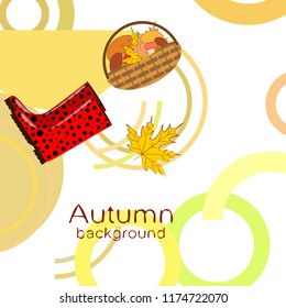 autumn rubber boots fallen leaf basket mushroom autumnal vector background
