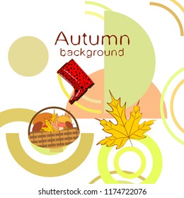 autumn rubber boots fallen leaf basket mushroom autumnal vector background