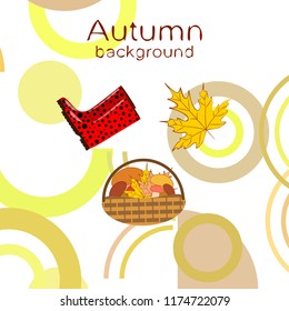 autumn rubber boots fallen leaf basket mushroom autumnal vector background