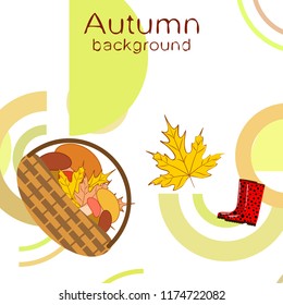 autumn rubber boots fallen leaf basket mushroom autumnal vector background