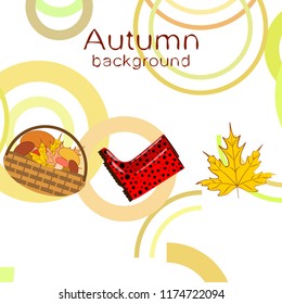 autumn rubber boots fallen leaf basket mushroom autumnal vector background