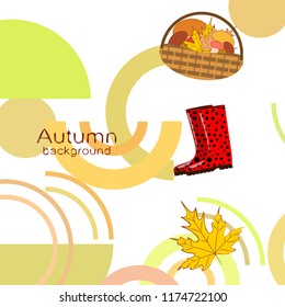 autumn rubber boots fallen leaf basket mushroom autumnal vector background