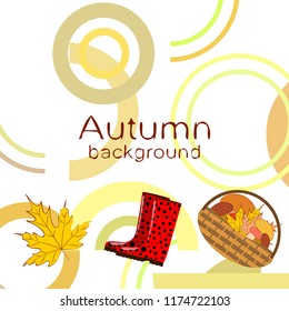 autumn rubber boots fallen leaf basket mushroom autumnal vector background