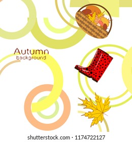 autumn rubber boots fallen leaf basket mushroom autumnal vector background