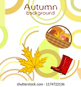 autumn rubber boots fallen leaf basket mushroom autumnal vector background