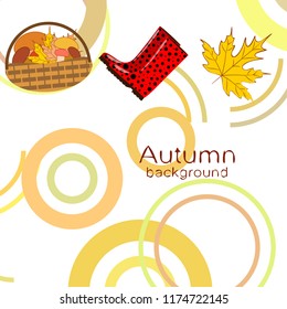 autumn rubber boots fallen leaf basket mushroom autumnal vector background
