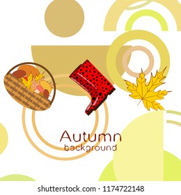 autumn rubber boots fallen leaf basket mushroom autumnal vector background