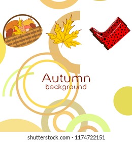 autumn rubber boots fallen leaf basket mushroom autumnal vector background