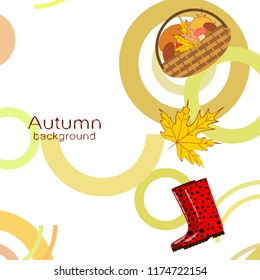 autumn rubber boots fallen leaf basket mushroom autumnal vector background