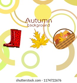 autumn rubber boots fallen leaf basket mushroom autumnal vector background