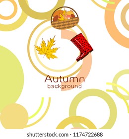 autumn rubber boots fallen leaf basket mushroom autumnal vector background