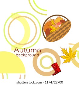 autumn rubber boots fallen leaf basket mushroom autumnal vector background