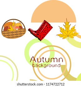 autumn rubber boots fallen leaf basket mushroom autumnal vector background