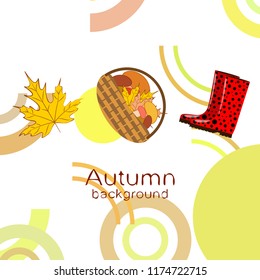 autumn rubber boots fallen leaf basket mushroom autumnal vector background
