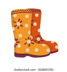 Autumn rubber boots. Illustration of hand drawn vector footwear for icon, logo, print, icon, card, emblem, label