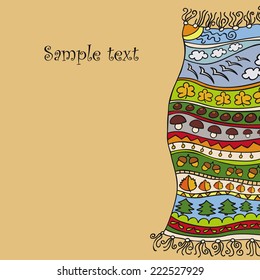 autumn rug with pictures fungi, trees, leaves, and nature. vector drawing