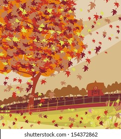 Autumn rural landscape illustration