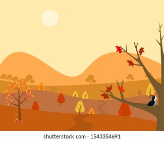 autumn rural landscape at sunset. vector illustration