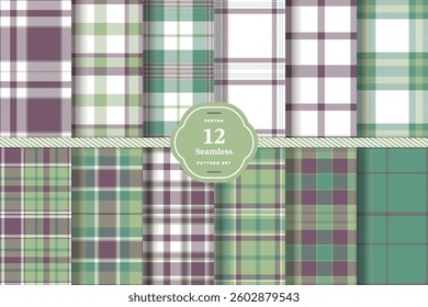 Autumn Rust and Deep Cardinal Seamless Tartan Fabric Design Set of 12