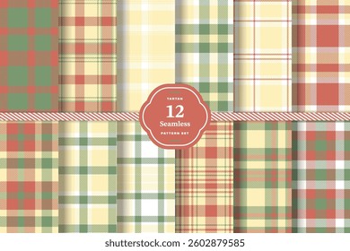 Autumn Rust Tartan patterns fabric texture. Modern Autumn Rust Seamless Tartan Set of 12
