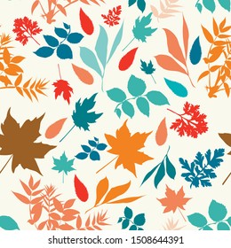 Autumn rustic vector pattern with colored leaves for design