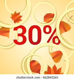 Autumn sale 30 discount vector banner with orange foliage