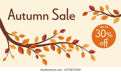 Autumn Sale up to 30% off. Sales banner with colorful autumn tree branches.