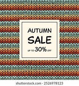 Autumn Sale up to 30% off. Square sales poster with a striped knitting pattern.