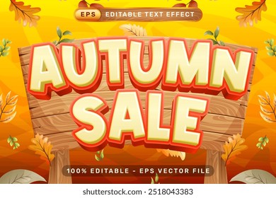 autumn sale 3d text effect and editable text effect with leaf autumn illustration