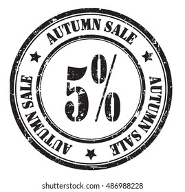 autumn sale 5% grunge stamp, vector illustration