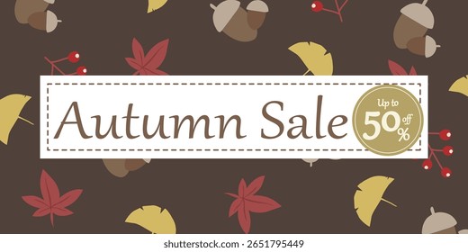 Autumn Sale up to 50% off illustration. It is acorns and ginkgo leaves.