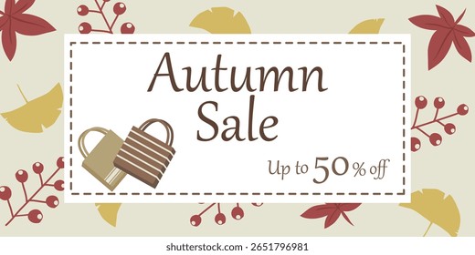 Autumn Sale up to 50% off illustration. Autumn ginkgo leaves.