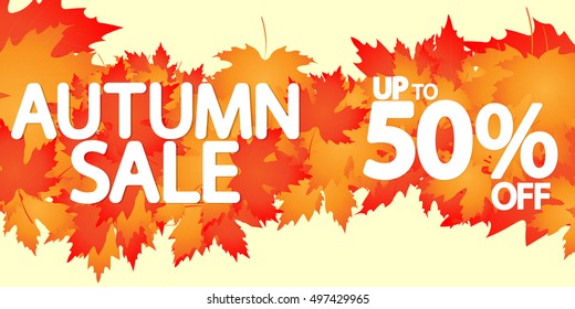 Autumn Sale, Up to 50 percent off, special offer, poster, banner design template, vector illustration